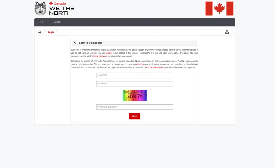Wethenorth market login interface showing Canadian-focused UI